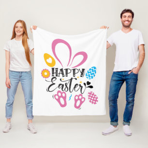 Couverture Polaire Joyeux lapin mignon de Pâques avec oeufs de Pâques