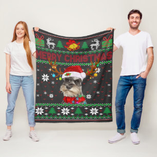 Couverture Polaire Joyeux Noël Chien moche Schnauzer Santa Hat