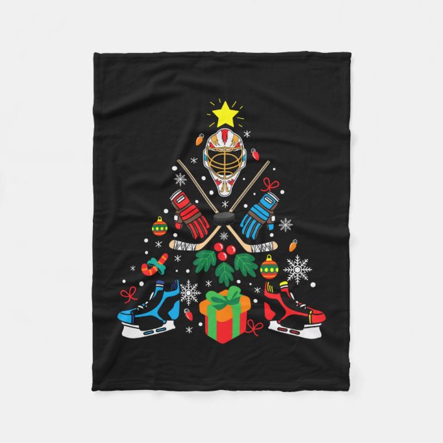 Couverture Polaire Joyeux Noël de hockey sur glace (Devant)