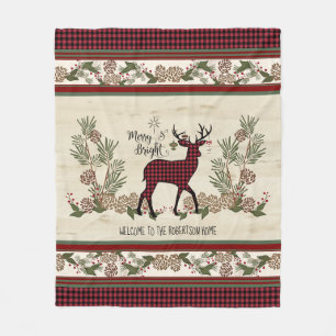 Couverture Polaire Joyeux Noël d'hiver Nom de famille w Deer