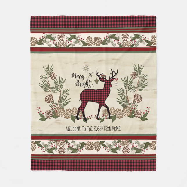 Couverture Polaire Joyeux Noël d'hiver Nom de famille w Deer (Devant)