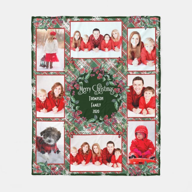 Couverture Polaire Joyeux Noël Famille Photo Collage Modèle (Devant)