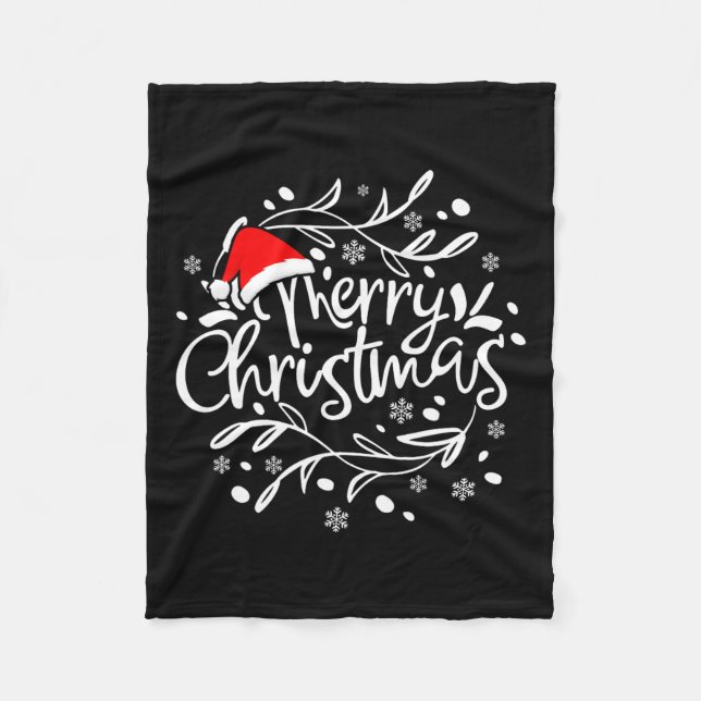 Couverture Polaire Joyeux Noël Lumières Rouge Noël Chapeau Noël Famil (Devant)