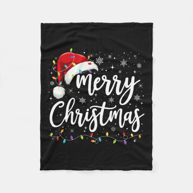 Couverture Polaire Joyeux Noël Lumières Rouge Noël Chapeau Noël Famil (Devant)