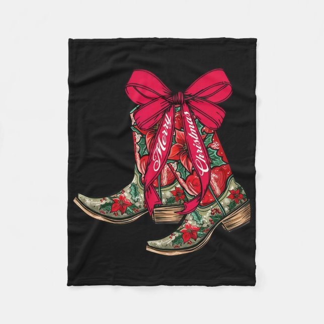 Couverture Polaire Joyeux Noël Noël Noël Bottes Cowboy Coquette Bow P (Devant)