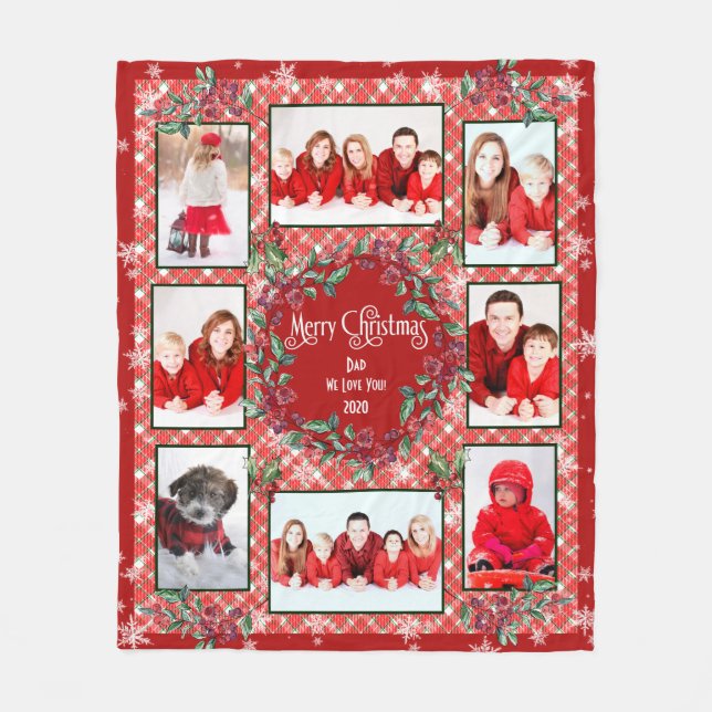 Couverture Polaire Joyeux Noël Papa On t'aime Rouge Vert Pâté (Devant)