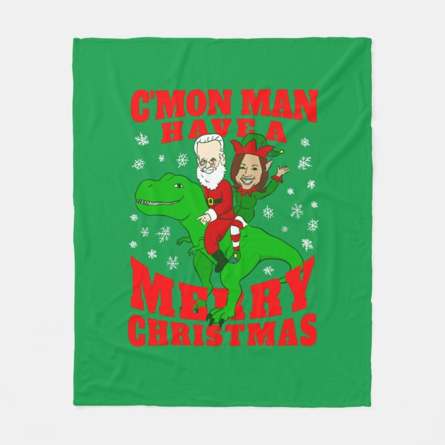 Couverture Polaire joyeux noël père Noël biden kamala harris dinosaur (Devant)