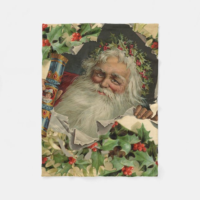 Couverture Polaire Joyeux Noël Père Noël classique antique (Devant)