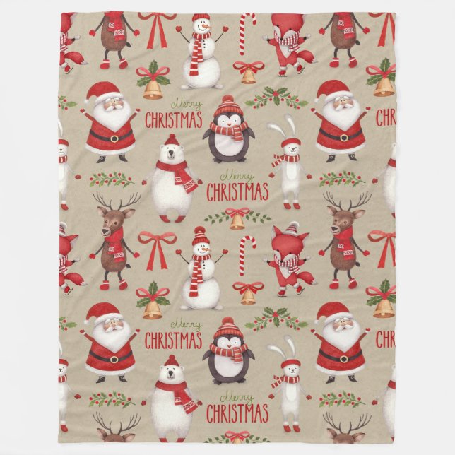 Couverture Polaire Joyeux Noël Père Noël Et Amis (Devant)