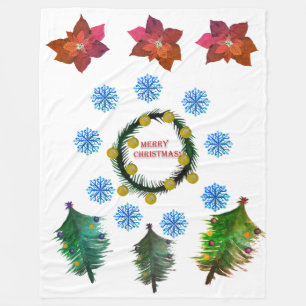 Couverture Polaire Joyeux Noël Poinsettia fleurs
