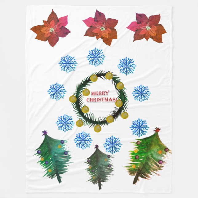 Couverture Polaire Joyeux Noël Poinsettia fleurs (Devant)