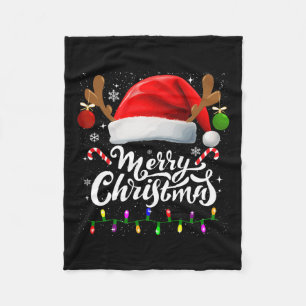 Couverture Polaire Joyeux Noël Rouge Père Noël Chapeau Reindeer Famil