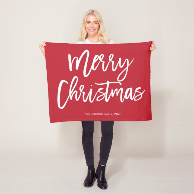 Couverture Polaire Joyeux Noël Simple Rouge Petite polaire Blanche (En situation)