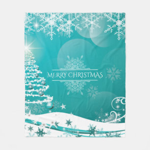 Couverture Polaire Joyeux Noël Snowflakes Arbre Fleurs & Étoiles