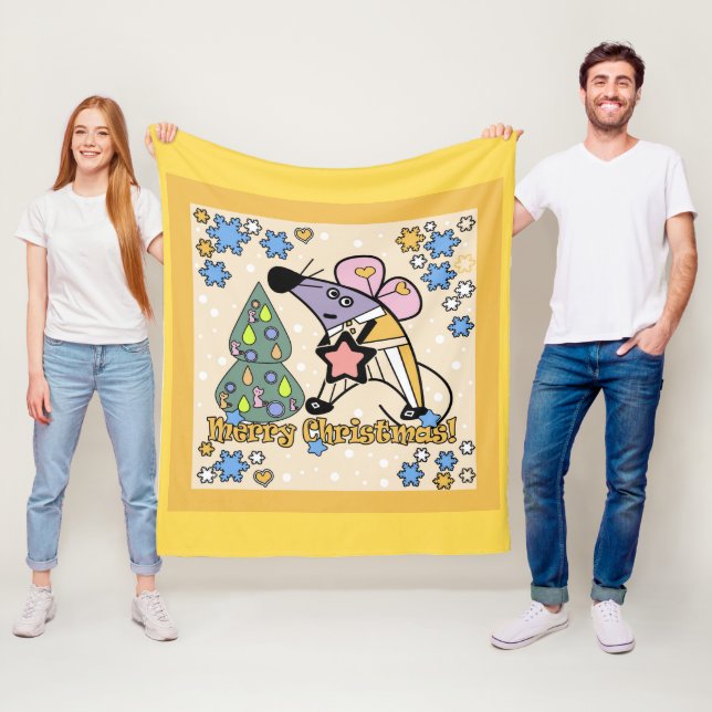 Couverture Polaire Joyeux Noël Symbole du Nouvel An Souris Caricature (En situation)