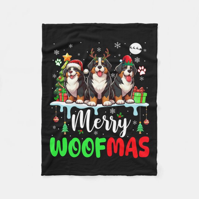 Couverture Polaire Joyeux Noël Woit Trois Père Noël Reindeer Bernese (Devant)