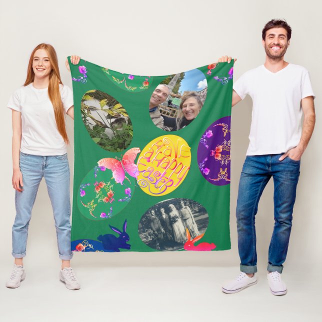 Couverture Polaire Joyeux Pâques, Oeufs de Pâques avec 3 photos (En situation)