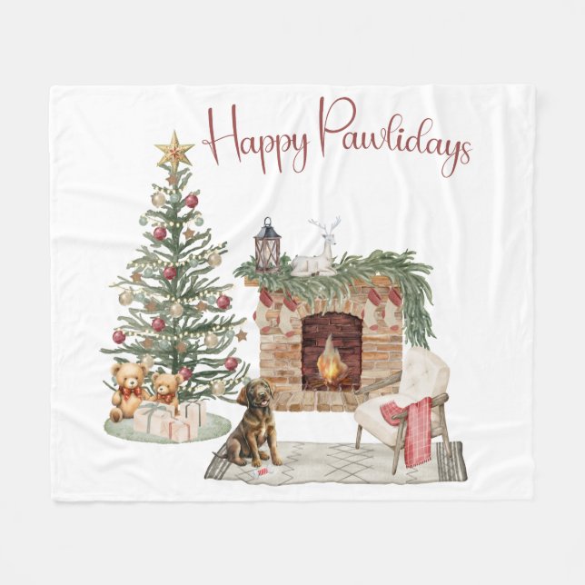 Couverture Polaire Joyeux Pawlidays Conception de chien - Chocolat La (Devant (Horizontal))