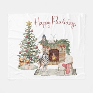 Couverture Polaire Joyeux Pawlidays Création Chien - Malamute d'Alask