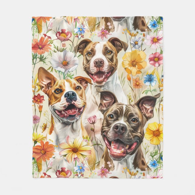 Couverture Polaire Joyeux Pitbull Chiens, Pit Bulls (Devant)