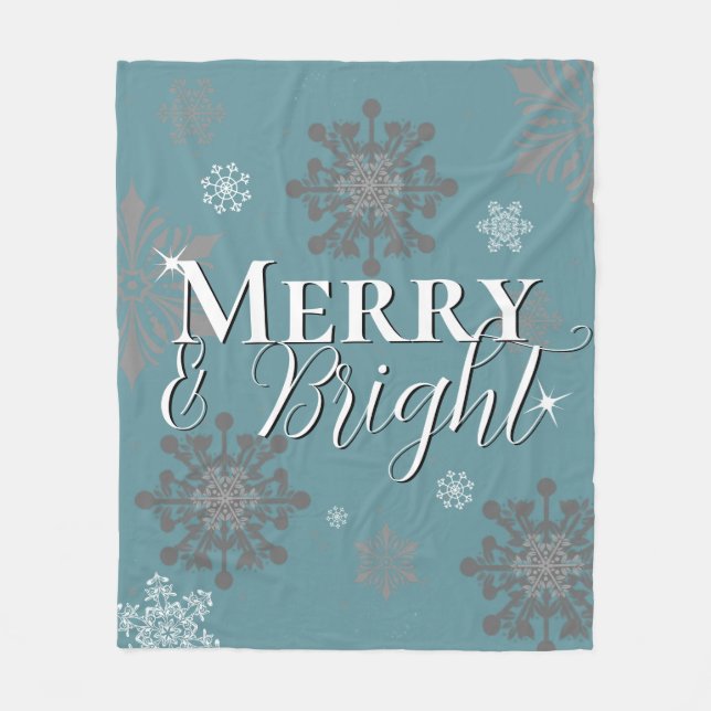 Couverture Polaire Joyeux turquoise et Feux de neige brillants Noël (Devant)