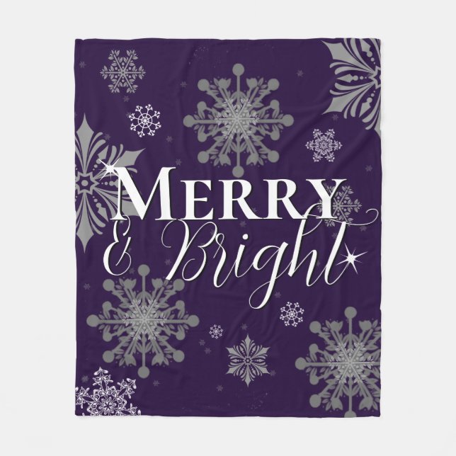 Couverture Polaire Joyeux violet et flocons de neige brillants Noël (Devant)
