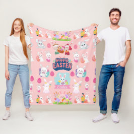 Couverture Polaire Joyeux voeux de Pâques - Motif Funny Bunny Pâques