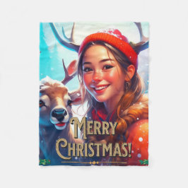 COUVERTURE POLAIRE JOYEZ NOËL REINDEER AVEC HEUREUSE FILLE