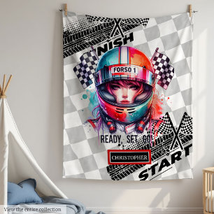 Couverture Polaire Joyful Watercolor Girl Racing Formule 1 Cadeau