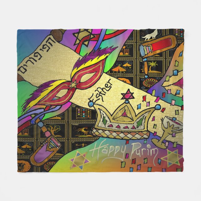 Couverture Polaire Judaica Purim Esther Fête juive Art Imprimer (Devant (Horizontal))
