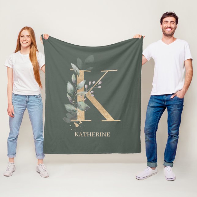 Couverture Polaire K Monogramme Floral Personnalisé (En situation)