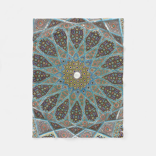 Couverture Polaire kaleido floral turquoise, brun et jaune (Devant)