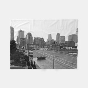 Couverture Polaire Kansas City Urban Skyline, photo noir et blanc