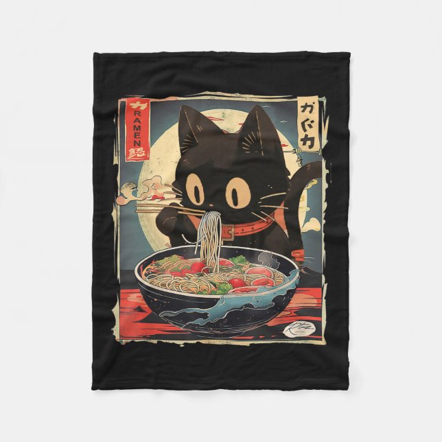 Couverture Polaire Kawaii Chat Manger Ramen nouilles Anime Cadeaux Fi (Devant)