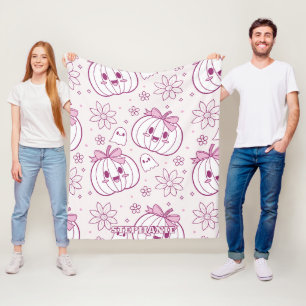 Couverture Polaire Kawaii Citrouilles, Fantômes & Fleurs
