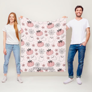 Couverture Polaire Kawaii Halloween rose Fantômes et Citrouilles