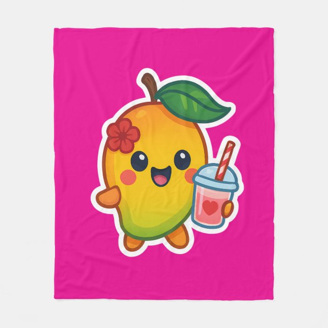 Couverture Polaire Kawaii Mango - Fruit d'amour avec Smoothi de coeur (Devant)