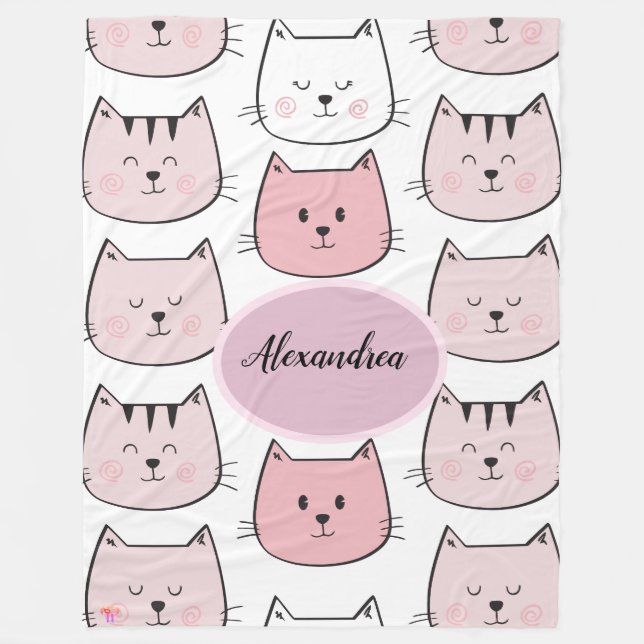 Couverture Polaire Kawaii Monogrammed Kitten Thème Fleece Blanche (Devant)