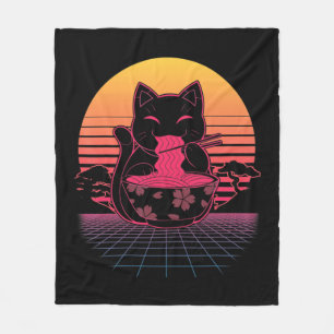 Couverture Polaire Kawaii Ramen Neko Chat rétro Noodle japonais Anime