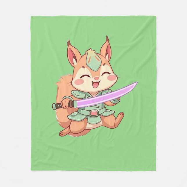 Couverture Polaire Kawaii Squirrel Samurai. (Devant)