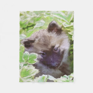 Couverture Polaire Keeshond Puppy in the Garden Peinture Art original