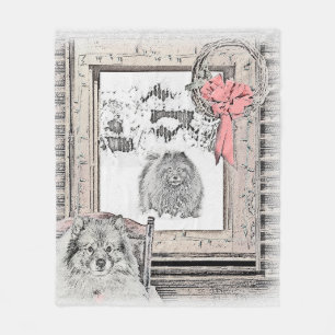 Couverture Polaire Keeshony Christmas Winter Window Peinture Dog Art