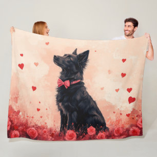 Couverture Polaire Kelpie australien avec des roses - Saint-Valentin