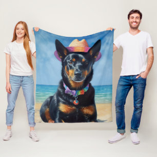 Couverture Polaire Kelpie australienne sur la plage, cadeau d'été amo