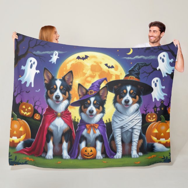 Couverture Polaire Kelpies australiennes Chiens Citrouille Halloween  (En situation)