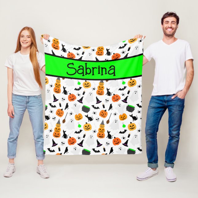 Couverture Polaire Kid Halloween Ghost Citrouille Black Chat Personna (En situation)