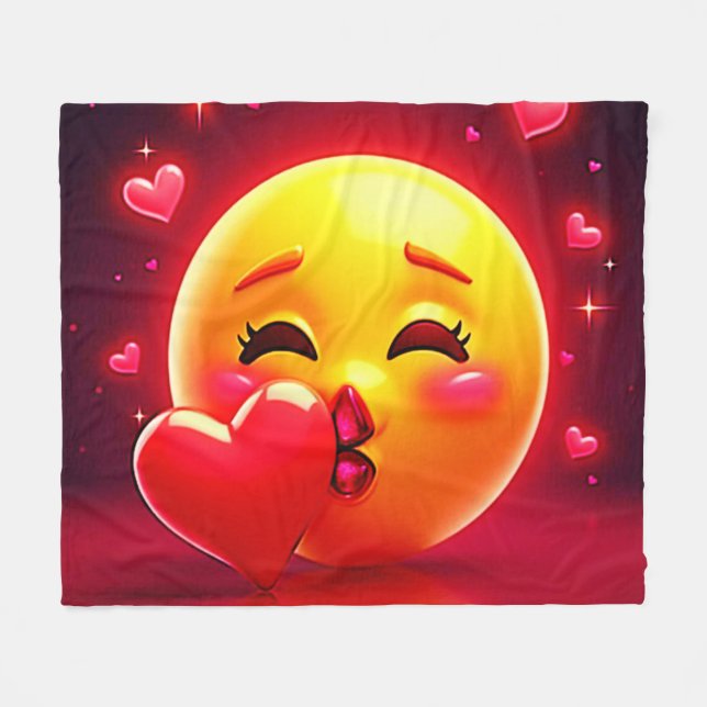 Couverture Polaire Kiss Emoji: Love and Hearts Art (Devant (Horizontal))