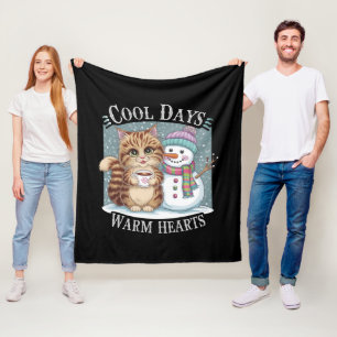 Couverture Polaire Kitten Cat and Snowman Friends Share Coffee Winter
