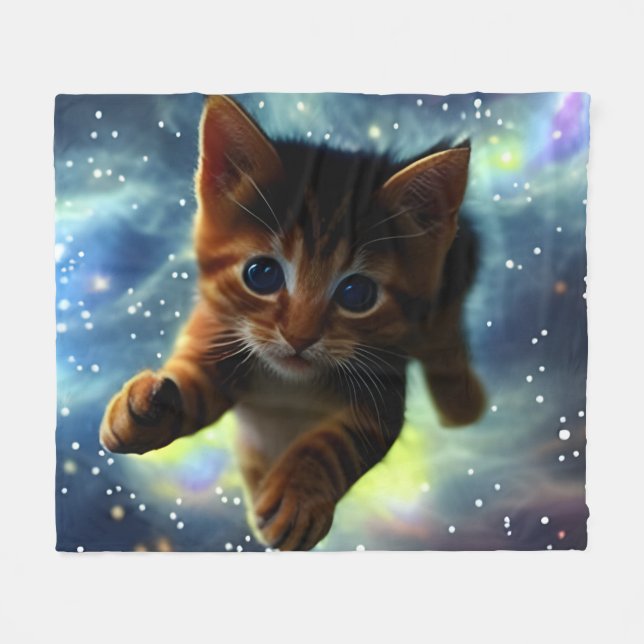 Couverture Polaire Kitten Volant Dans L'Espace (Devant (Horizontal))