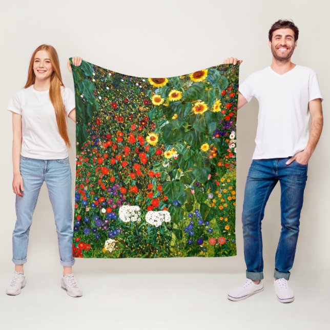 Couverture Polaire Klimt - Jardin agricole avec tournesols (En situation)
